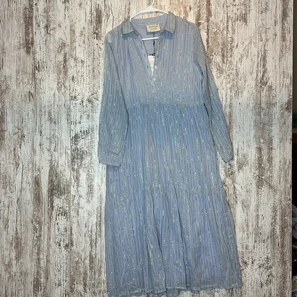Cecilie Copenhagen | Dresses | Cecile Copenhagen Shimmer Long Sleeve  Lightweight Maxi Dress Nwt Size Small | Poshmark